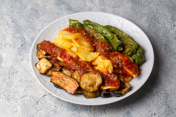 Turkish style mixed vegetable fried with yoghurt (Yogurtlu Karisik Kizartma)