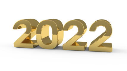 Number 2022 gold 3d renderig