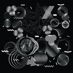 Black and white modern minimal background . Vector design composition with various geometric shapes . Abstract contemporary art . New modernism .