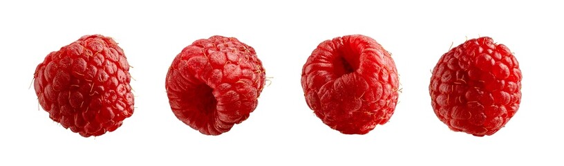Raspberry isolated on white. Side view raspberries set