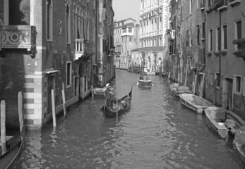Grand Canal of Venice, Italy with an Iconic Gondola in Monochrome