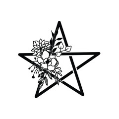 Wicca symbol vector illustration, witchcraft Wicca sign with flower decor