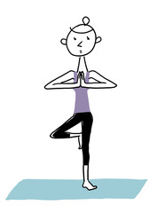 ヨガのポーズをする女性　片足で立っている　ヨガマット付き　