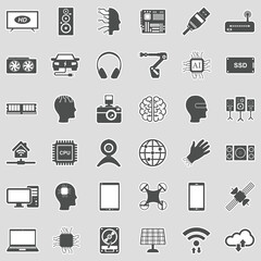 Modern Technology Icons. Sticker Design. Vector Illustration.