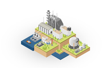the natural gas energy, natural gas  power plant with isometric graphic