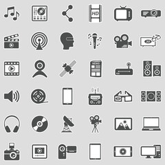 Multimedia Icons. Sticker Design. Vector Illustration.