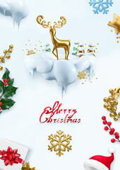 Christmas background. Merry christmas greetings 3d vector illustration
