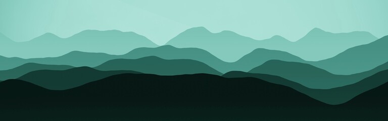 design teal, sea-green hills landscape - wide digitally made texture background illustration