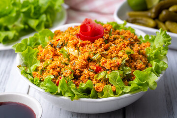 Traditional delicious Turkish foods: bulgur salad (kisir)