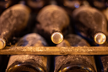 Visit of deep and long undergrounds caves for making champagne sparkling wine from chardonnay and...