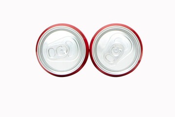 Aluminum red can soda or soft drink beverage. Front soft drink can lid not yet open to drink It is popular all over the world. Isolated PNG background cot out