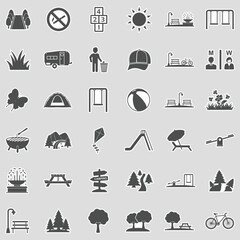 Park And Outdoor Icons. Sticker Design. Vector Illustration.