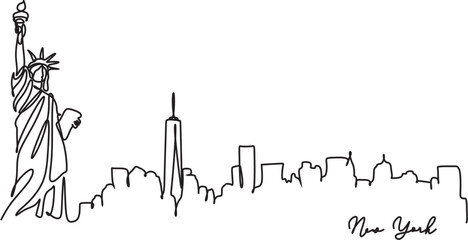 One line style New York skyline. Simple modern minimalist style vector. New York city silhouette one line drawing on white background. Welcome to USA © Victoria