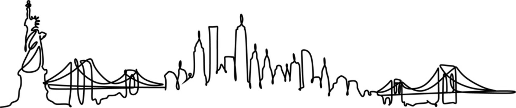 One Line Style New York Skyline. Simple Modern Minimalist Style Vector. New York City Silhouette One Line Drawing On White Background. Welcome To USA