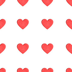 Valentine's Day seamless pattern. Paper art red heart isolated on white background. Heart shape superimposed on toned in red water with ripples and waves