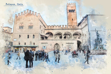 city life of Bologna, Italy,  in sketch style © Ariadna de Raadt