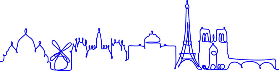 One line style Paris skyline. Simple modern minimalist style vector.One line style Paris sketch illustration.