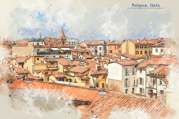 city life of Bologna, Italy,  in sketch style © Ariadna de Raadt
