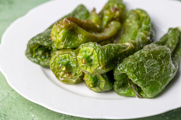 Traditional delicious Turkish food, fried pepper, roasted pepper, (Turkish name; biber kizartmasi, kizarmis biber)