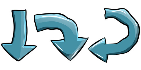 Vector illustration of doodle blue arrows with 3 directions . Prefect for presentation and many editorial design and etc.