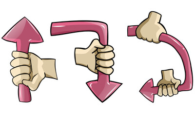 Vector illustration of doodle red arrows with 3 directions with hand . Prefect for presentation and many editorial design and etc.