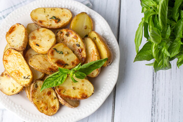 Delicious looking baked potato, food concept photo.