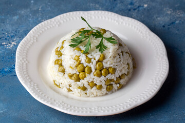 Traditional delicious Turkish foods; pea rice (Turkish name; Bezelyeli pilav)