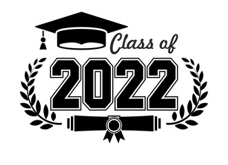 Lettering Class of 2022 for greeting, invitation card. Text for graduation design, congratulation event, T-shirt, party, high school or college graduate. Illustration, vector on transparent background
