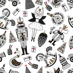 Christmas vector seamless Nutcracker pattern.  Seamless pattern can be used for wallpaper, pattern fills, web page background, surface textures.