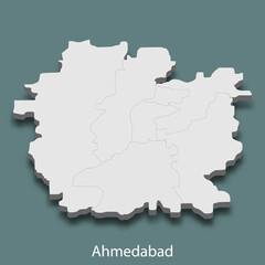 3d isometric map of Ahmedabad is a city of India