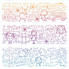 School, preschool, education. Creativity and imagination. Little children online education, e-learning.