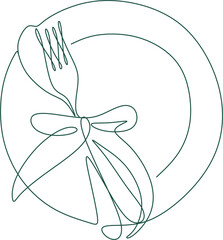 One continuous linear plate, high and fork. Vector illustration.