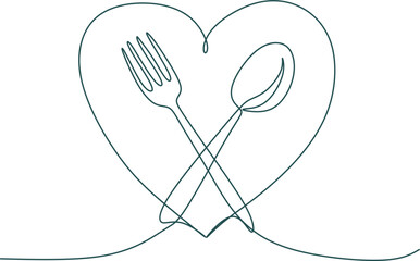 One continuous linear plate, high and fork. Vector illustration.