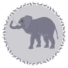 Elephant, animals silhouettes - abstract art icon - isolated on white background - vector. International Animal Day. International Day for Biological Diversity.