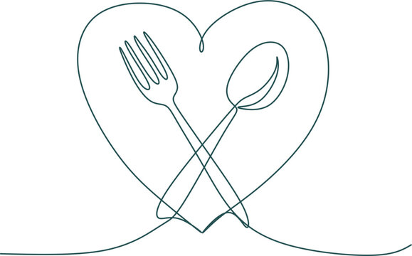 Naklejki One continuous linear plate, high and fork. Vector illustration.