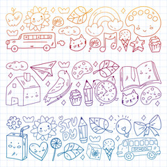 Vector pattern with school icons. E-learning, online education.