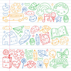 Vector pattern with school icons. E-learning, online education.
