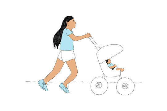 Woman running with baby in stroller
