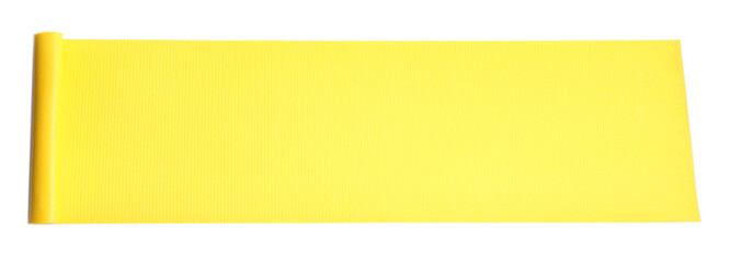 Yellow camping mat isolated on white, top view. Banner design