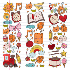 Vector pattern with school icons. E-learning, online education.