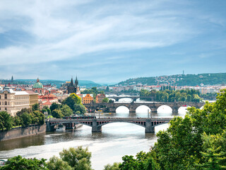Fototapeta na wymiar panoramic view of Prague. Czech republic. Travel and sights of city breaks. landmarks, travel guide and postcard.