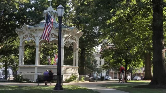 MEDINA, UNITED STATES - Sep 01, 2021: A beautiful gazebo in Medina Town square of Medina, USA