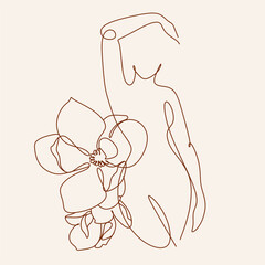 Minimal Woman Art. One Line Art. Naked Woman Wall Art. Nude Print. Naked Female Pose. Flower body 