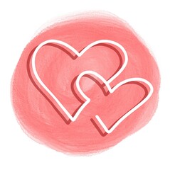 Valentines card. Valentine’s Day. Neon heart.  Stiker love, two hearts one line, isolated simple drawing on watercolor brush background 