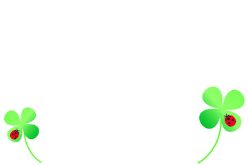四つ葉のクローバーとてんとう虫のイラスト。