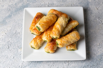 Turkish Tepsi Boregi, Round Borek, Tray pastry (Turkish name; rulo borek)