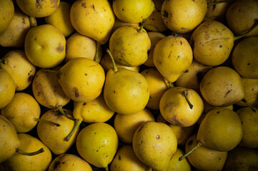 Pears yellow ripe and juicy background horizontal