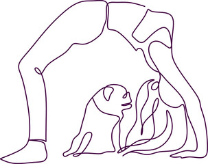continuous line drawing of woman walking exercise with dog. One continuous single drawing line art doodle girl dog young female animal fashion friend. Isolated flat illustration hand draw contour.