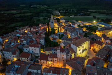 An aerial view of Bale - Valle at dusk, Istria, Croatia