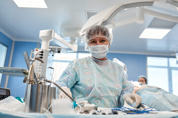 The medical team performs the operation - a series of images related to the surgery. Real modern,...